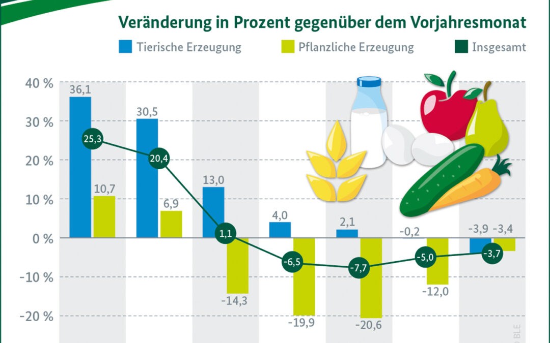 Wie haben sich die Erzeugerpreise für landwirtschaftliche Produkte 2023 entwickelt?